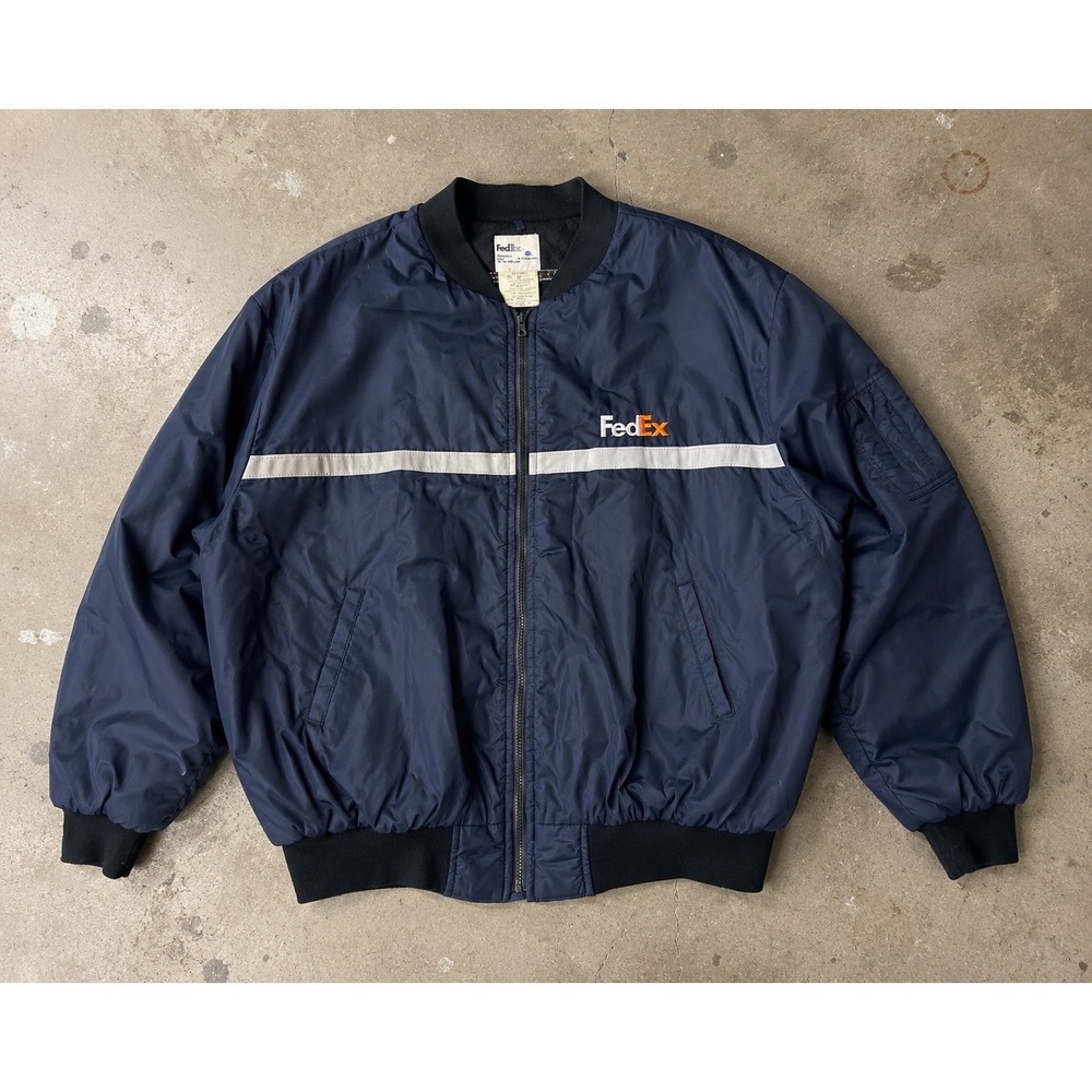 FedEx‎ Stan Herman VF Imagewear Bomber Jacket Navy Blue 3XL Reflective Stripe